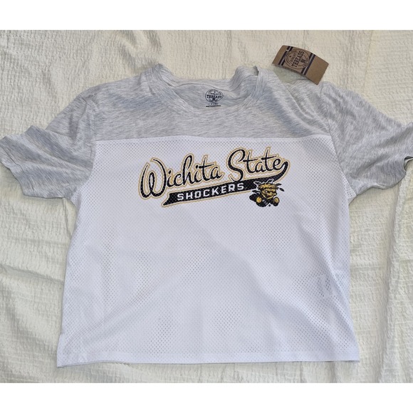 Wichita State Shockers NCAA SS Cropped Mesh Jersey Tee T-Shirt Women S -  NEW - Picture 1 of 3